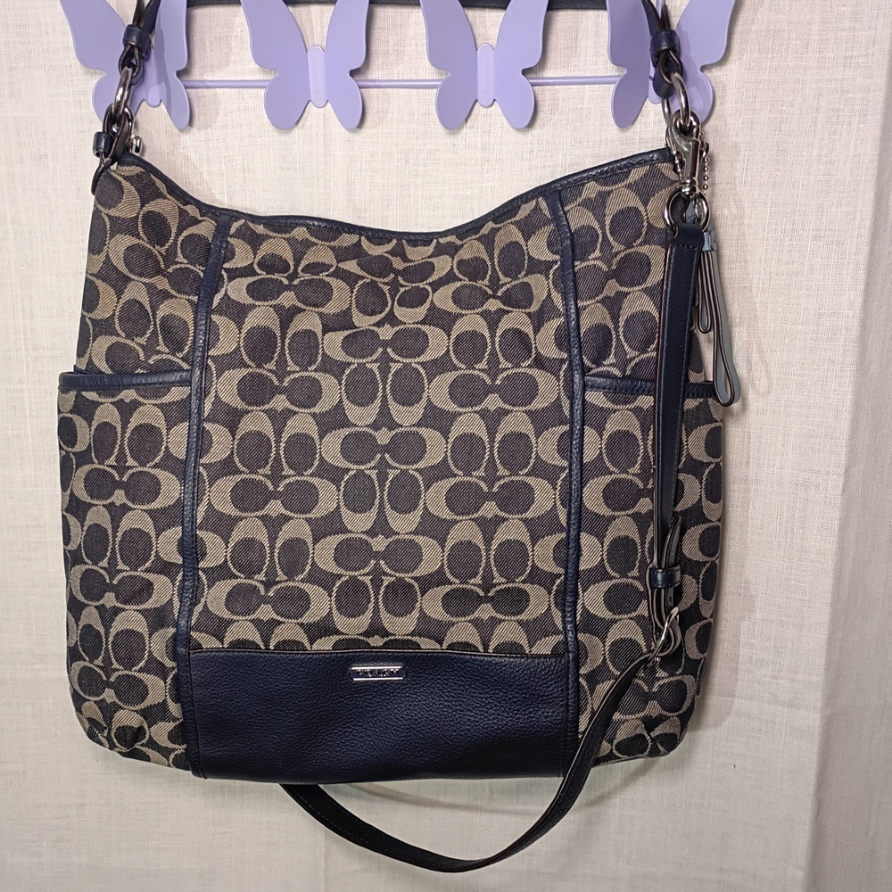 Coach Canvas and Leather Shoulder Bag - Black and Brown - Picture 1 of 14
